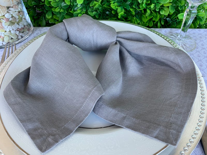 Eight Owls Linen Napkins -100% French Flax - Stonewashed Pure Linen Cloth Napkins - Size 18 Inch x 18 Inch - Set of 4 (Mid Gray) - Image 3
